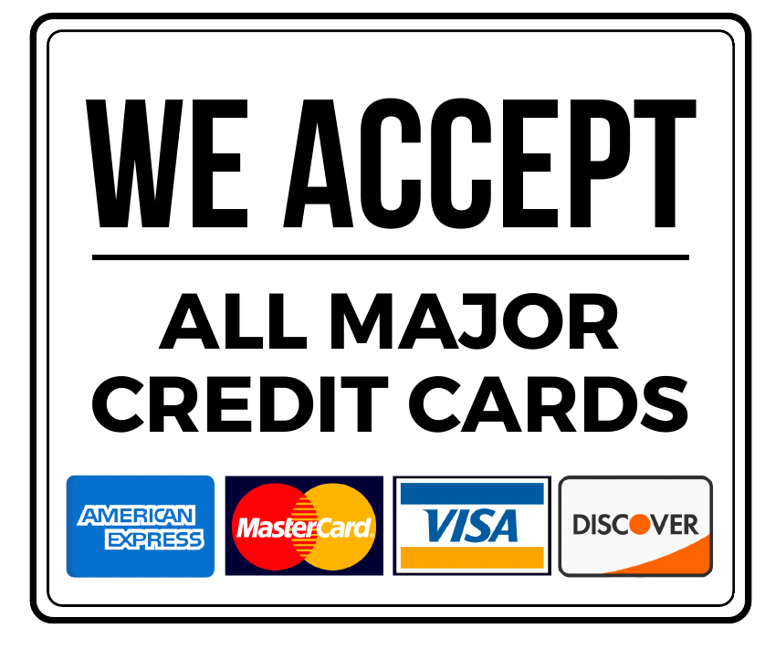 Visa, Mastercard, American Express and Discover logos